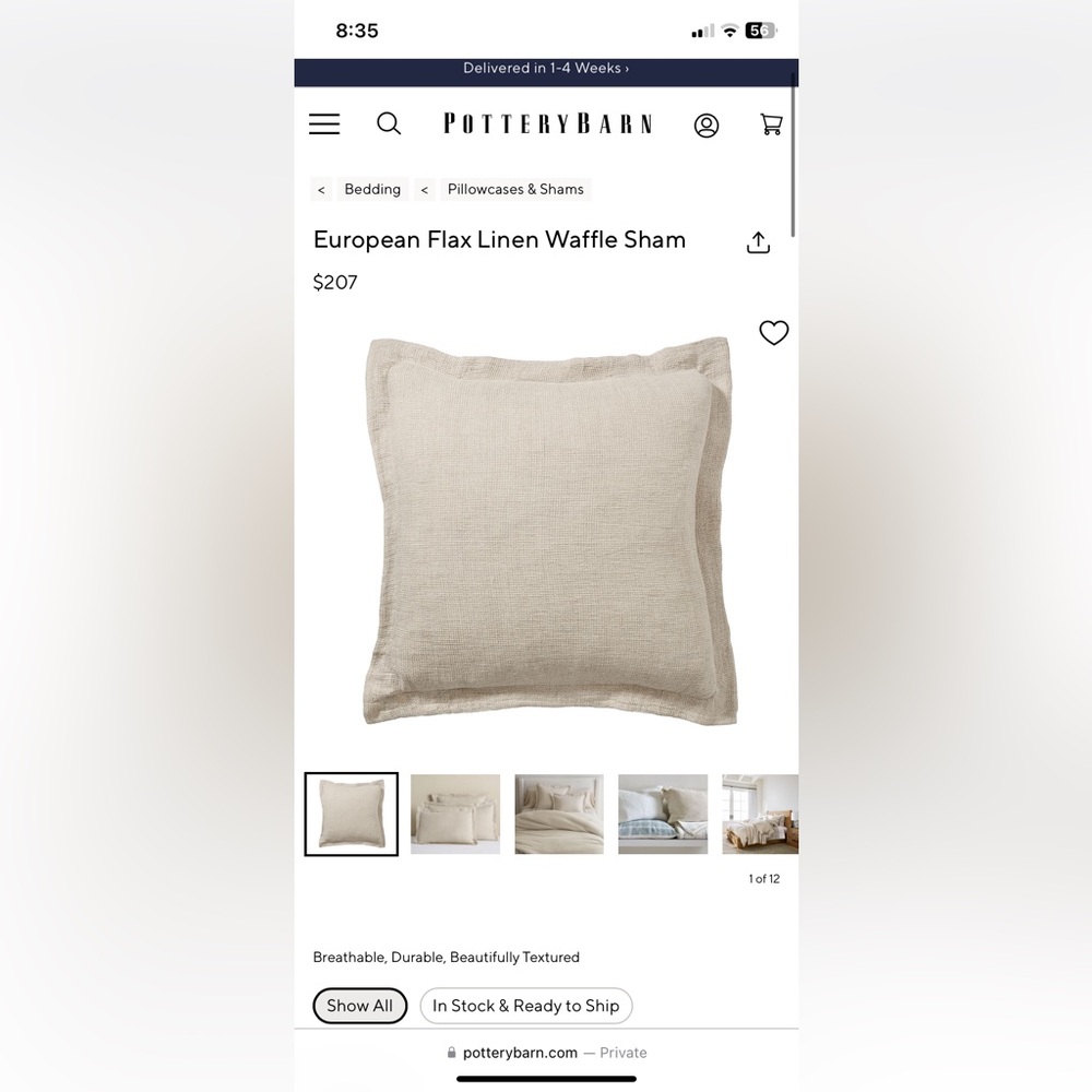 Pottery barn Flax Linen Waffle Sham set of 3